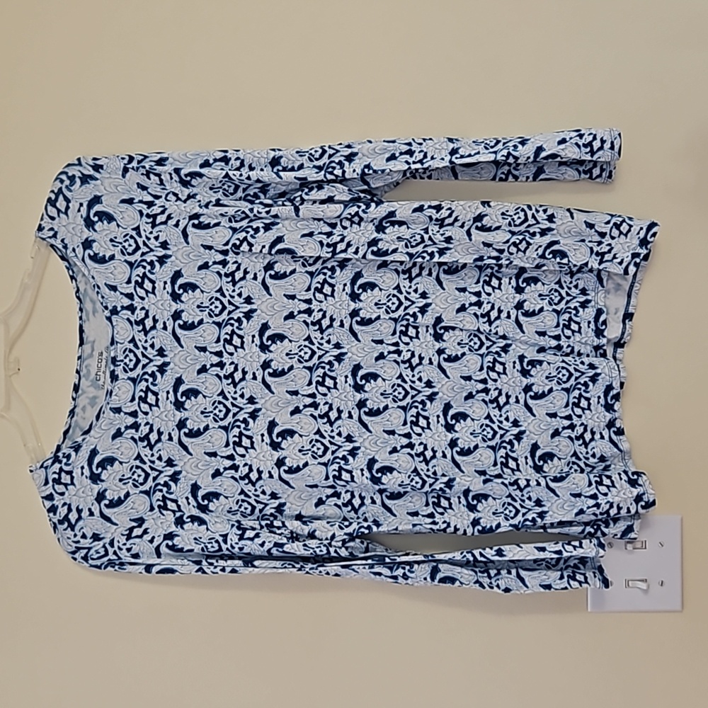 Chico's Woman's Blue White Paisley Print Ultimate L/S Tee Chico Sz:3 | US:16 GUC
